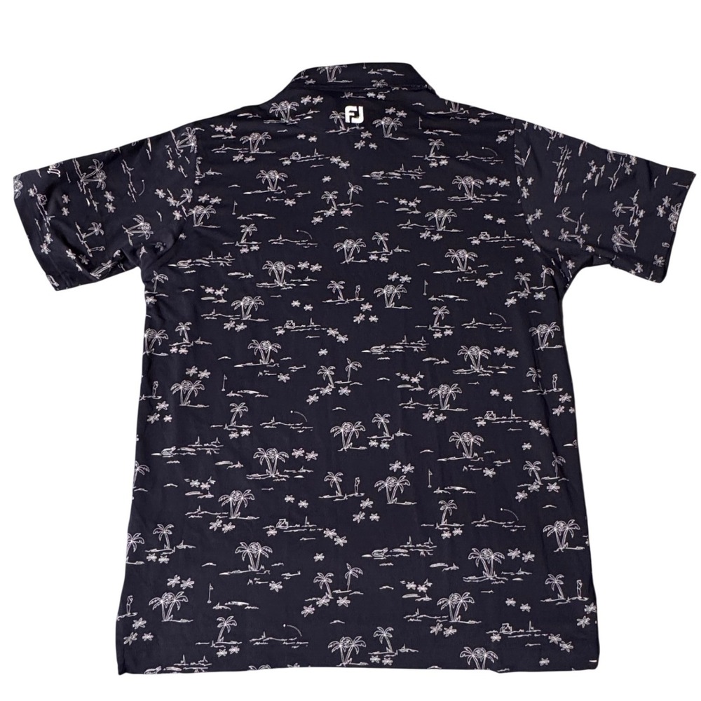 FootJoy Tropic Isle Golf Polo Shirt Navy Blue Palm Tree Print Mens Lrg NWT Logo - Picture 2 of 15
